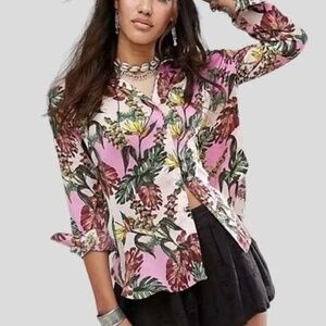 Free People Under the Palms Button Down LongSleeve Blouse Size XS